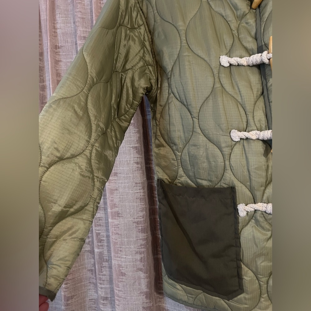 Anthropologie Olive Green Quilted Toggle Jacket - Picture 8 of 9